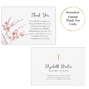 Delicate Pink Flower Branches Orthodox Funeral Thank You Card