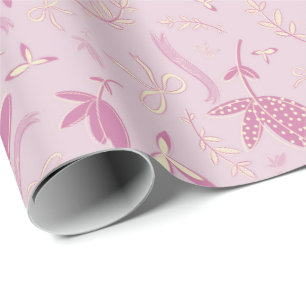Delicate Pink Flowers and Bows Wrapping Paper