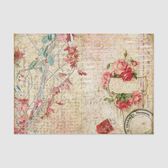 Delicate Pink Flowers and Roses Tissue Paper (Front)