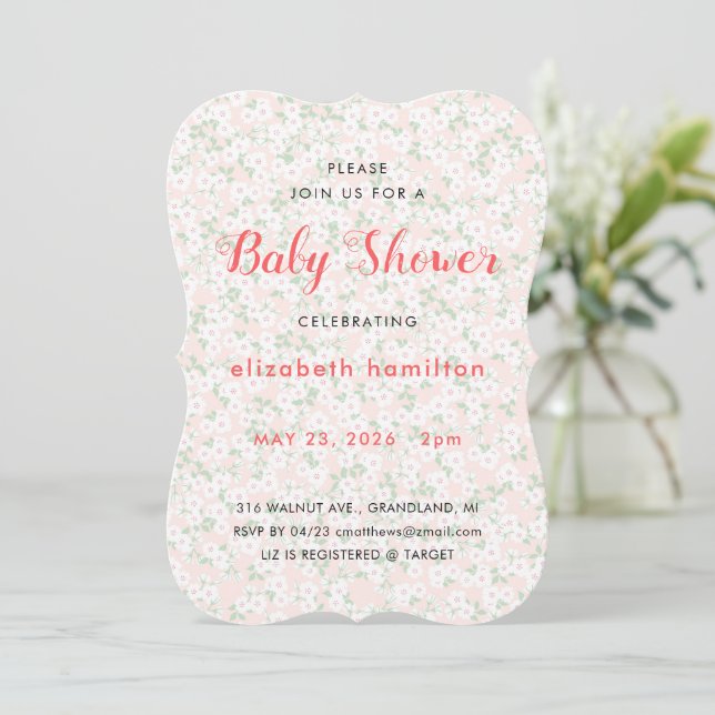 Delicate Pink Flowers Baby Shower Invitation (Standing Front)