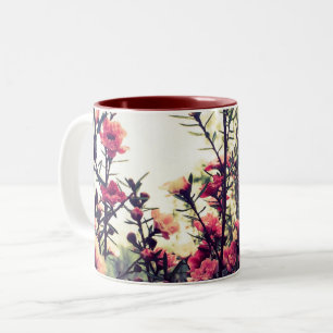 Delicate Pink Flowers Nature Two-Tone Coffee Mug