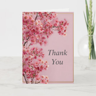 Delicate Pink Flowers on Baby Pink Thank You Card