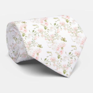 Delicate pink flowers pattern neck tie