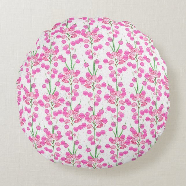 Delicate Pink Flowers Round Cushion (Front)