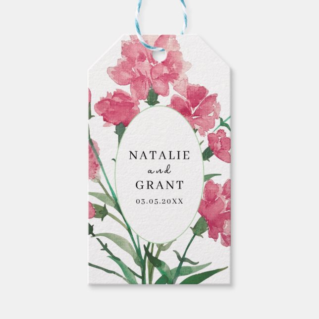 Delicate Pink Flowers Wedding Gift Tags (Front)