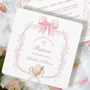 Delicate Pink Frame Baptism Square Invitation