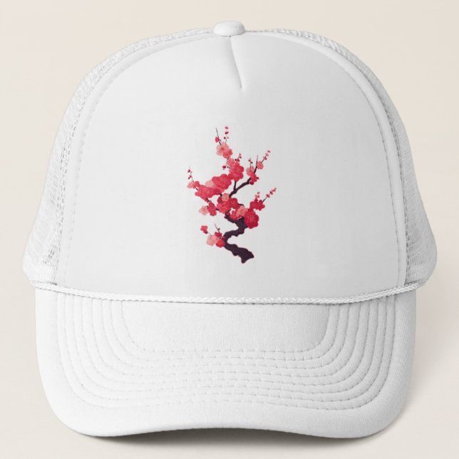 Delicate Pink Japanese Cherry Tree Twig Trucker Hat (Front)