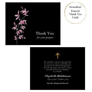 Delicate Pink Leaves Orthodox Christian Funeral Thank You Card
