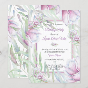 Delicate Pink Lilac Floral Watercolor Birthday Invitation