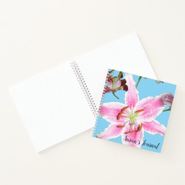 Delicate Pink Lily Flower on Aqua Notebook (Inside)