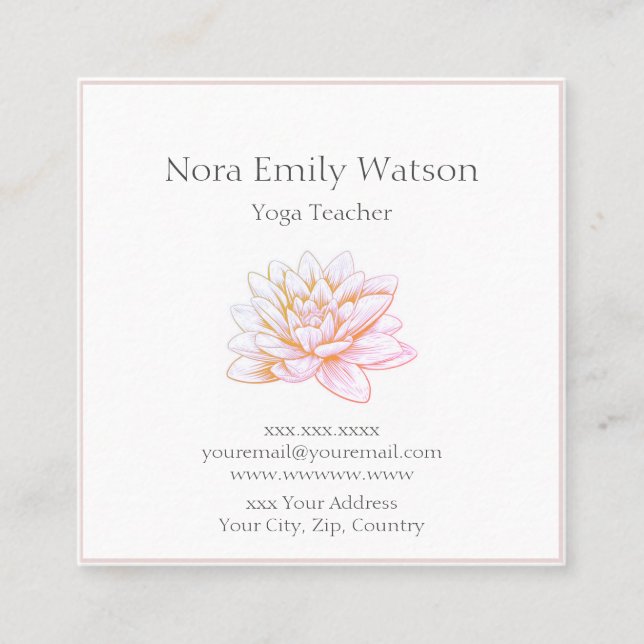 Delicate Pink Lotus Flower Square Business Card (Front)