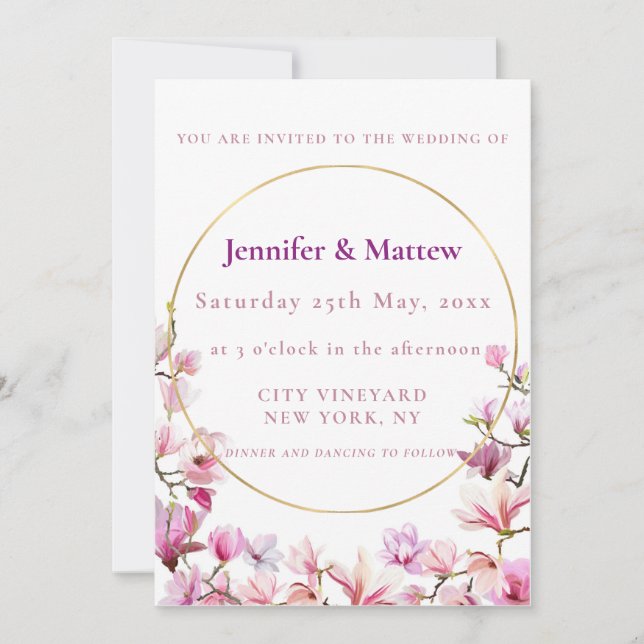 Delicate Pink Magnolia Custom Wedding  Invitation (Front)