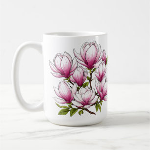 Delicate Pink Magnolia Flowers On Branch Coffee Mug