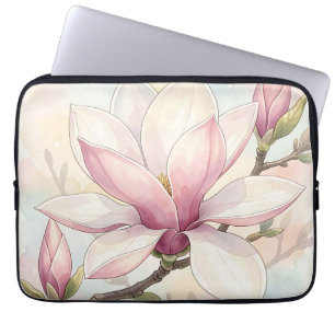 Delicate Pink Magnolia Watercolor Bloom Laptop Sleeve