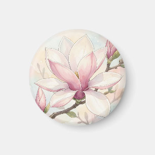 Delicate Pink Magnolia Watercolor Bloom Magnet