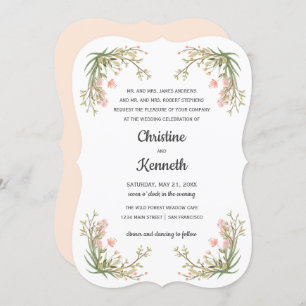 Delicate Pink Meadow Flowers Botanical wedding Invitation