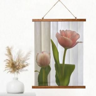 Delicate Pink Pastel Tulips Beautiful Photographic Hanging Tapestry