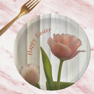 Delicate Pink Pastel Tulips Photographic Easter Paper Plate