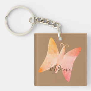 Delicate Pink Peach Butterfly Personalised Key Ring