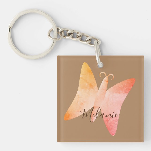 Delicate Pink Peach Butterfly Personalised   Key Ring (Front)