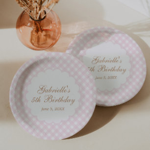 Delicate Pink Plaid Gingham Paper Plate