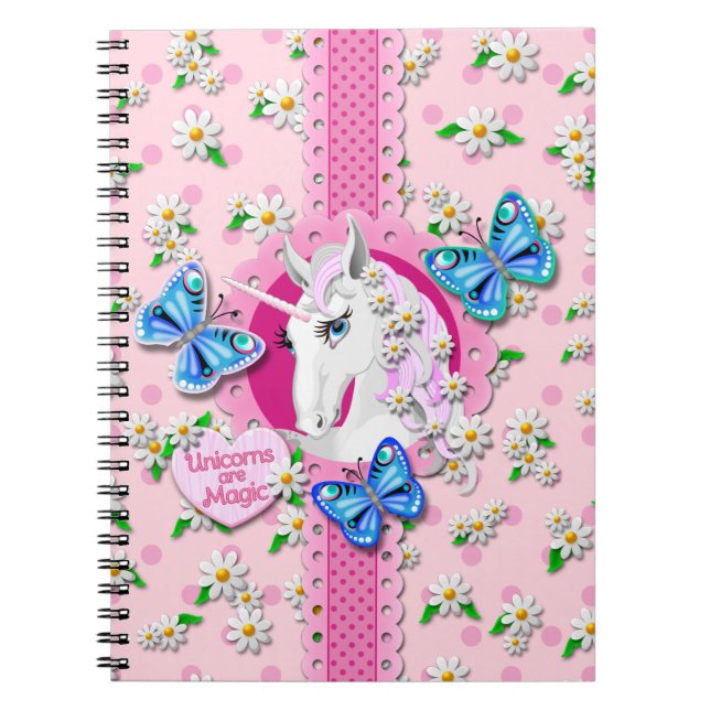 Delicate Pink Polka Dot Unicorn Stationery Notebook (Front)