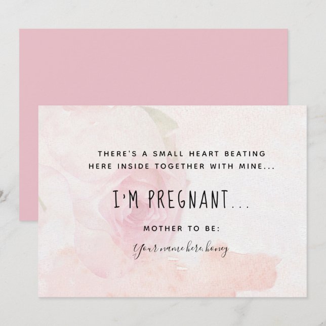 Delicate Pink Pregnancy Announcemente Card (Front/Back)