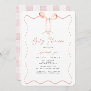 Delicate Pink Ribbon Bow Girl Baby Shower Invitation