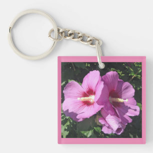 Delicate Pink Rose of Sharon Photo Key Ring