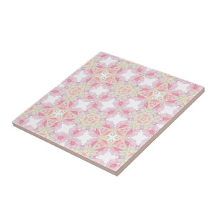 Delicate Pink Rose Pattern Ceramic Tile