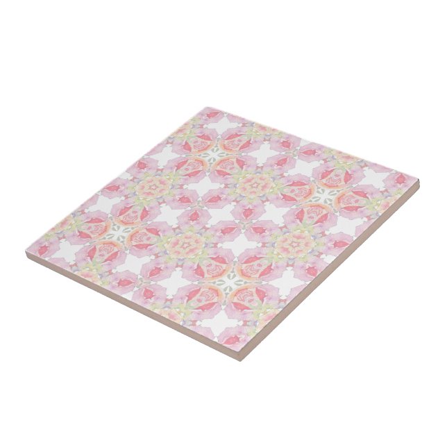 Delicate Pink Rose Pattern Ceramic Tile (Side)