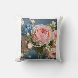 Delicate pink rose with pearl in vase  cushion