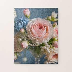 Delicate pink rose with pearl in vase jigsaw puzzle