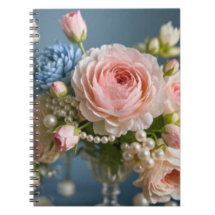 Delicate pink rose with pearl in vase  notebook