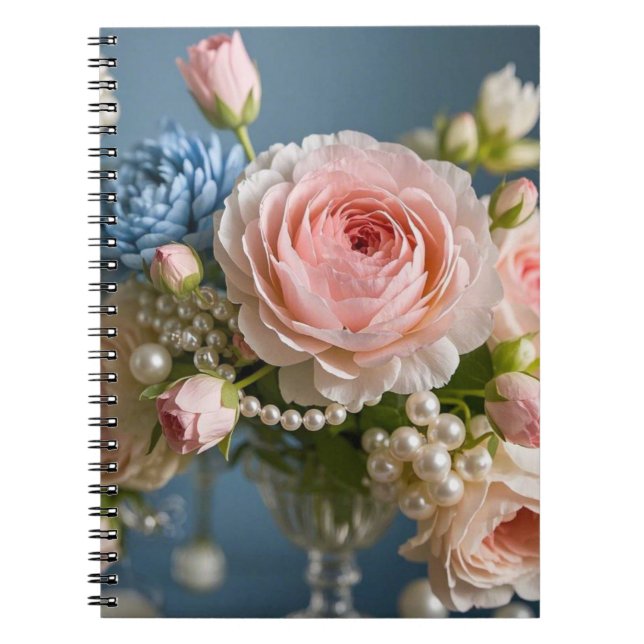 Delicate pink rose with pearl in vase  notebook (Front)