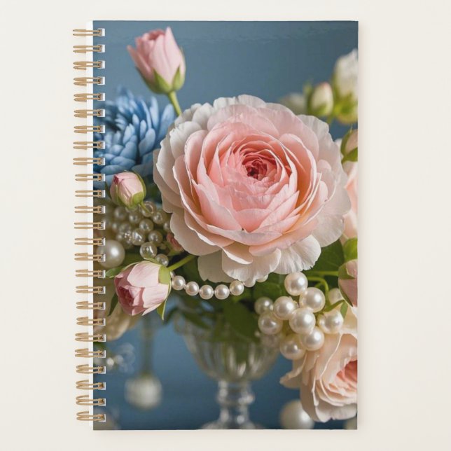 Delicate pink rose with pearl in vase  planner (Front)