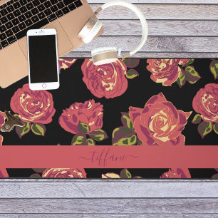 Delicate Pink Roses in Bloom Desk Mat