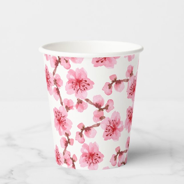 Delicate Pink Sakura Flowers Minimalist Paper Cups (Front)