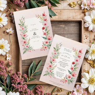 Delicate Pink Shades Cherish Botanical Wildflowers Invitation