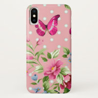 delicate pink vintage floral butterfly pattern
