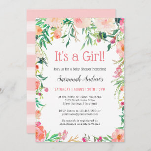 Delicate Pink Watercolor Floral Baby Shower Invitation