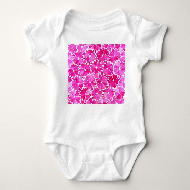 Delicate Pink Watercolor Flowers Baby Bodysuit (Front)