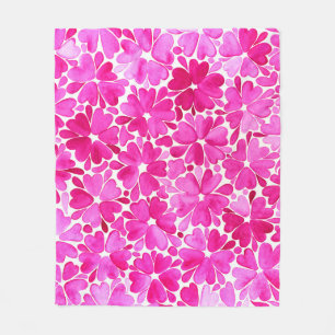 Delicate Pink Watercolor Flowers Fleece Blanket