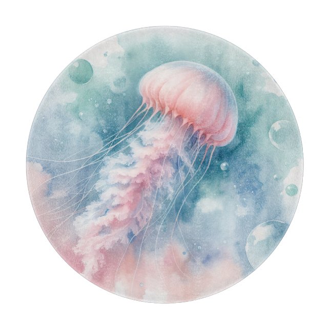 Delicate Pink Watercolor Jellyfish Cutting Board (Front)