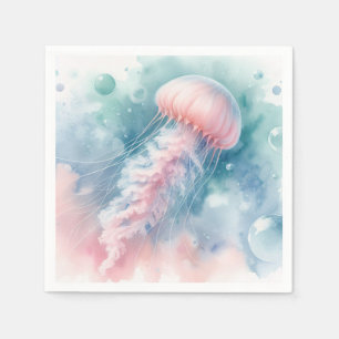 Delicate Pink Watercolor Jellyfish Decoupage Napkin