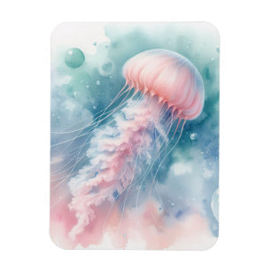 Delicate Pink Watercolor Jellyfish Flexible Magnet