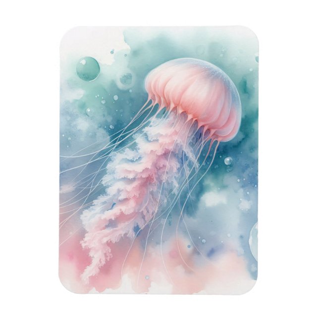 Delicate Pink Watercolor Jellyfish Flexible Magnet (Vertical)