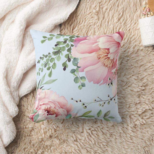 Delicate Pink Watercolor Peonies Cushion (Blanket)