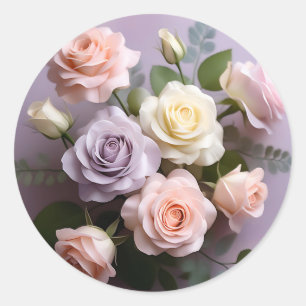 Delicate Pink White And Purple Roses Classic Round Sticker