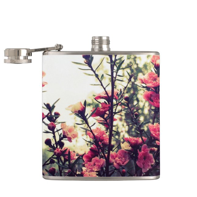 Delicate Pink Wild Flower Meadow Photo Hip Flask (Opened)
